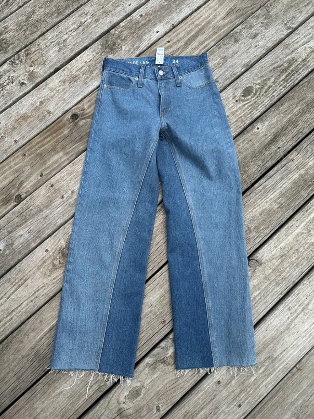 NWT J. Crew Slim Wide Leg Jeans Size 24 Patchwork High Rise Two Toned - Picture 2 of 5